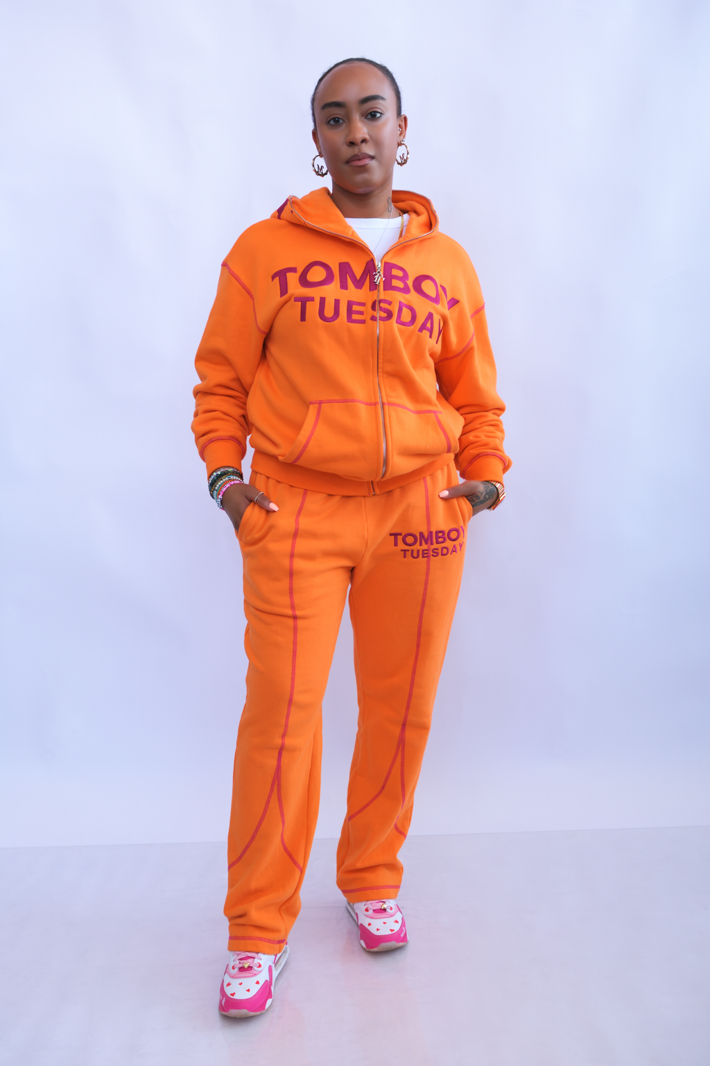 sweatsuit in orange fleece